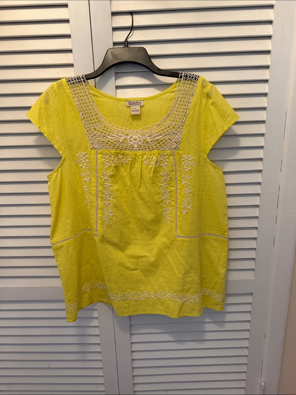 Lucky Brand Sunny Yellow Embroidered Cotton Tunic Top L